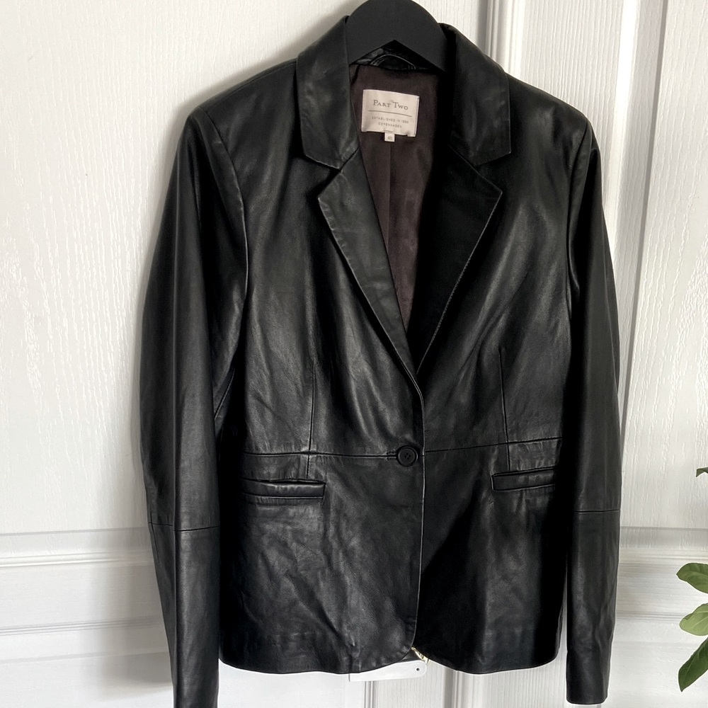 Part Two Lamb Leather Single Button Blazer